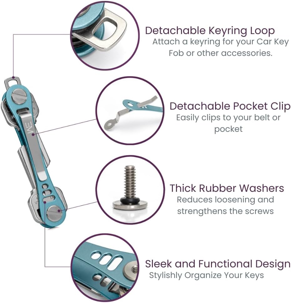 EM Premium Products Compact Key Holder - Pocket Key Organizer - 14 Keys Key Bar