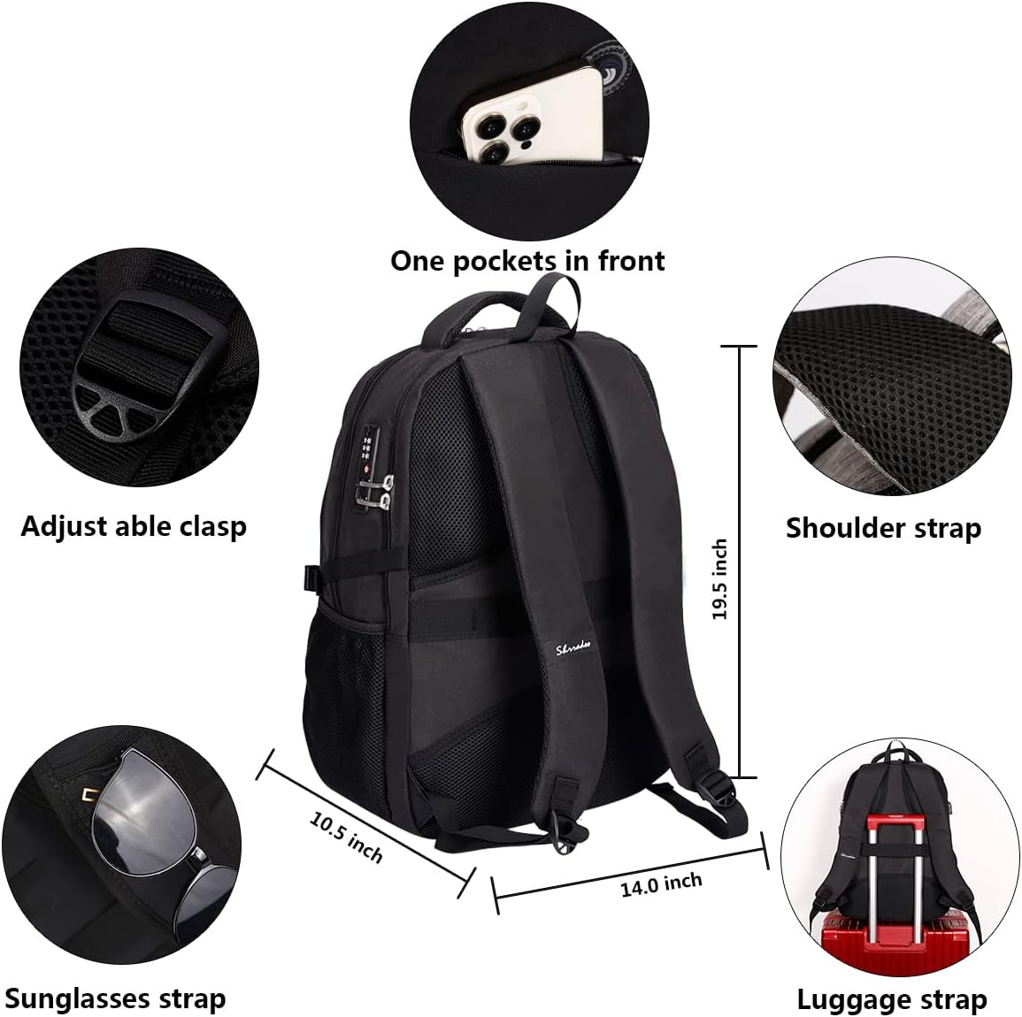 SHRRADOO Anti Theft Laptop Backpack Travel Backpacks with usb Charging Port for Women Men High School College Backpack Computer Bag Fits 17 Inch Laptop,Grey