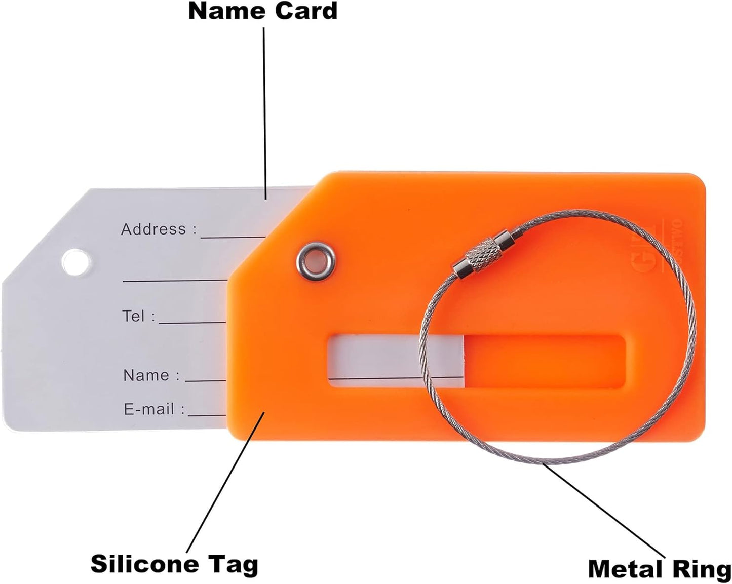 8 Pcs Luggage Tags for Suitcases, 26 Initial Letter Travel Luggage Baggage Identification Labels ID Tags Fully Bendable Tags with Stainless Steel Loop (Letter J, Orange)