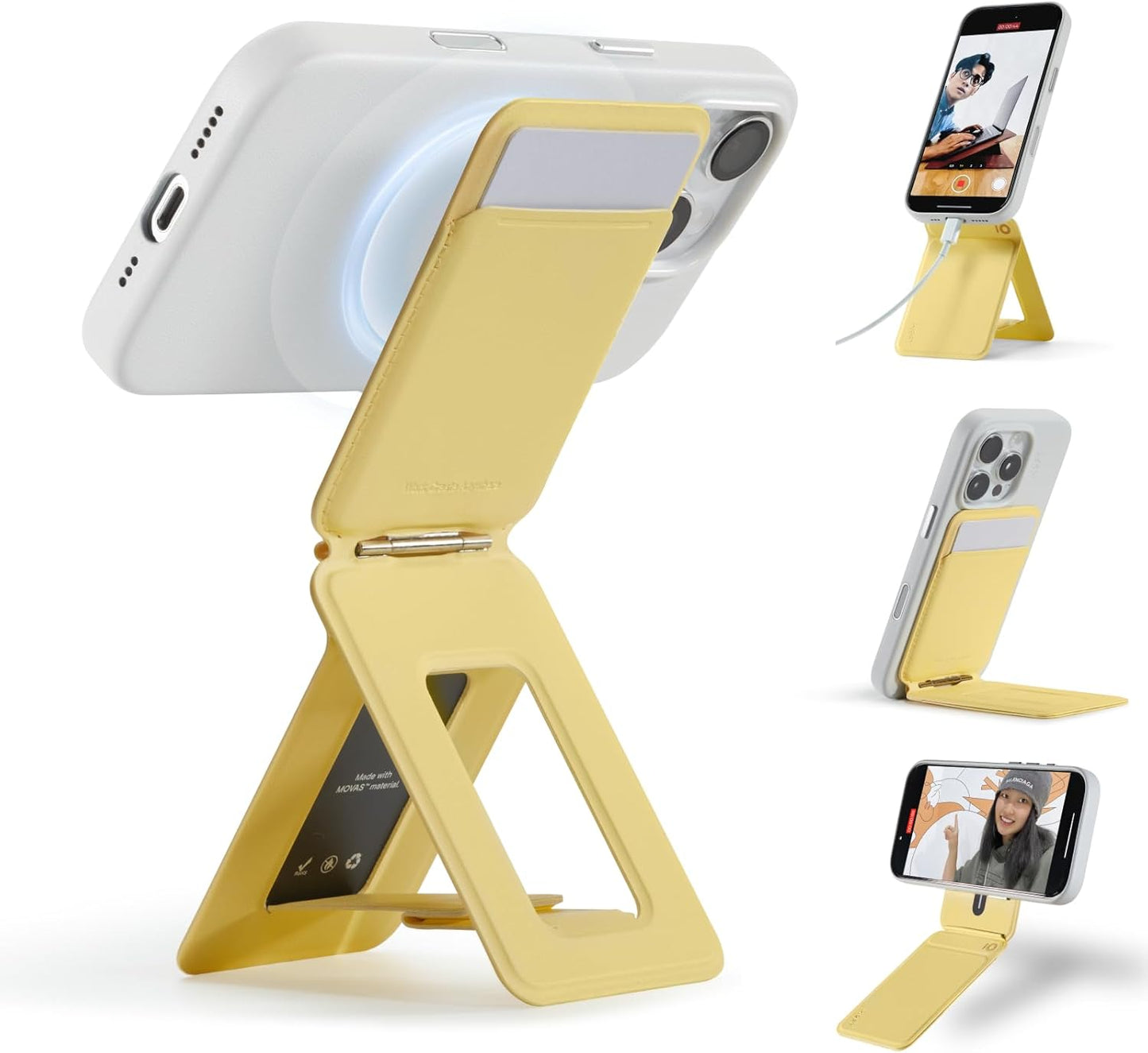 MOFT Phone Tripod Wallet for iPhone, Mulit-Angles, Lightweight Phone Stand, MOVAS Vegan Leather Magnetic Wallet, Strong Magnets, NFC Card Holder,Travel Essential, Panna Cotta (with Card Slot)