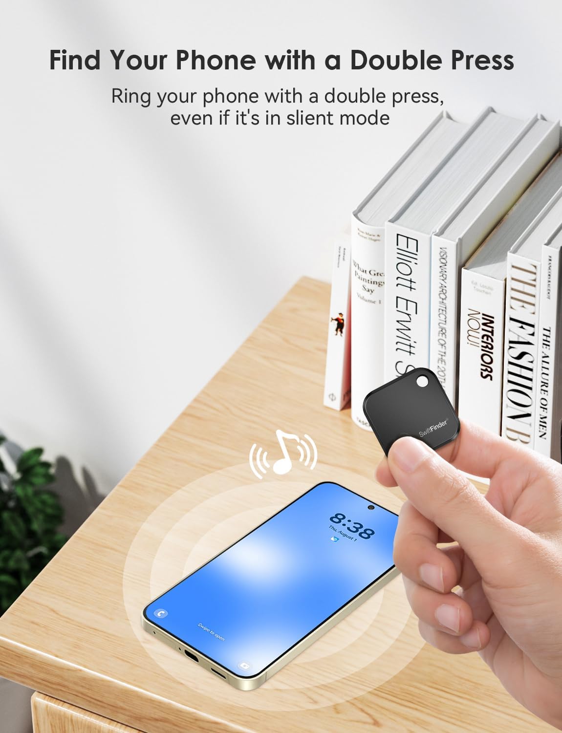 Keys and Phone Finder, Bluetooth Tracker Locator for Keys, Bags, Wallets and More, Up to 300 ft Range, Replaceable Battery, Water-Resistant, iOS and Android Compatible, 4 Pack