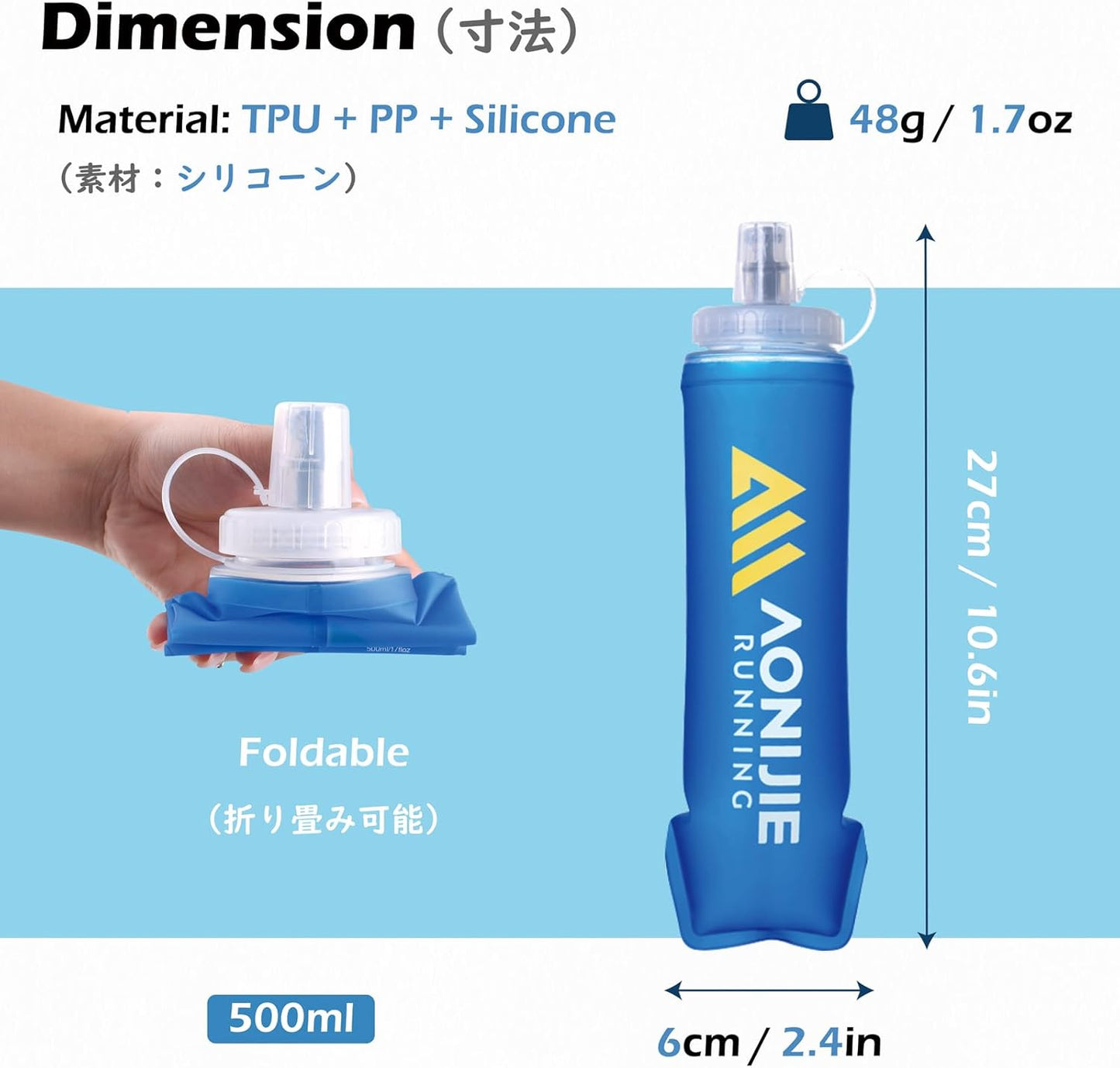TRIWONDER Collapsible Flask Soft Folding Water Bottles - Large Mouth for Easy Filling - BPA-Free Hydration Bottle Ideal for Running Hiking Cycling Climbing (02# 500ml - Pack of 2)