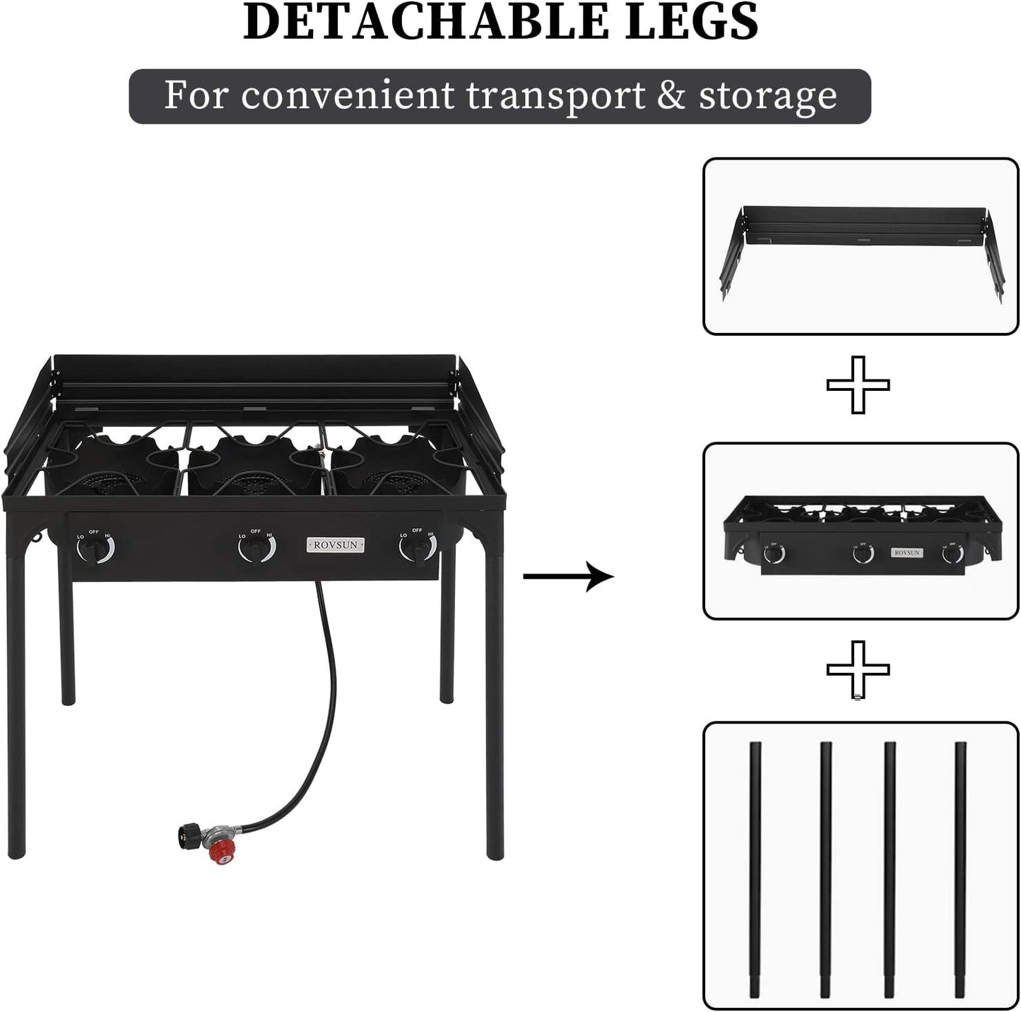 ROVSUN 2/3 Burner Outdoor Propane Gas Stove High Pressure Stand Cooker for Backyard Cooking Camping Home Brewing Canning Turkey Frying, 20 PSI CSA Listed Regulator