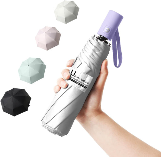 BAODINI Small UV Protection Travel Umbrella Compact for Rain and Sun UPF 50+ 41 inch Portable Umbrella for Women and Men