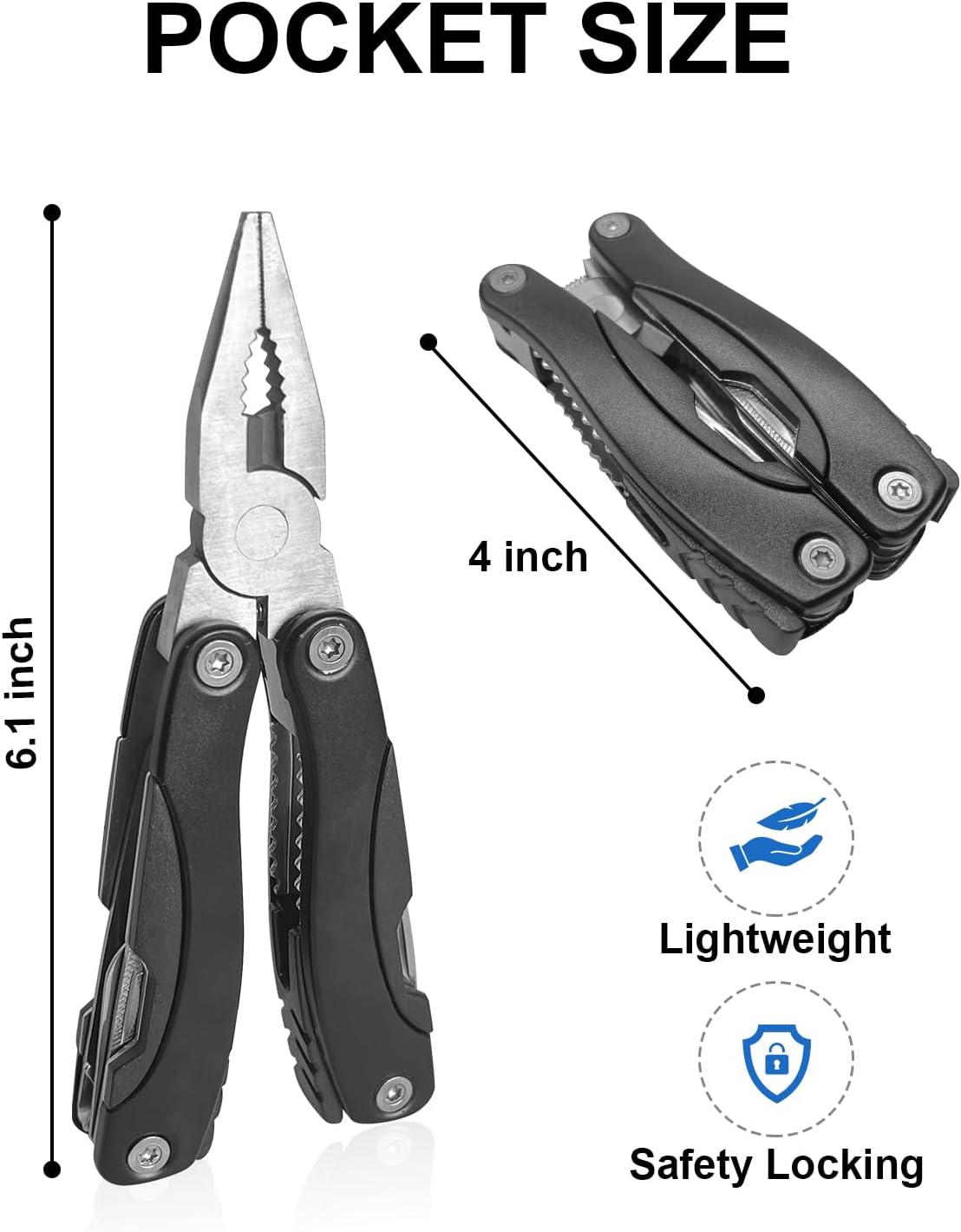 UNOONE 11-in-1 Multitool Pliers - Stainless Steel Pocket Knife with Pliers, Screwdriver & Bottle Opener - Aluminum Handle EDC Knives for Survival, Camping, Hunting, Hiking - Gift for Men Women(Silver)
