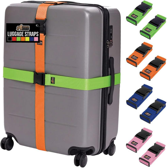 GORILLA GRIP Heavy Duty 8 Pack Adjustable Luggage Straps for Suitcases, Easy to Identify Travel Belt Connector Holds Suitcase Together, Extends Life of Bag, Strap Connects Two Bags, Multicolor