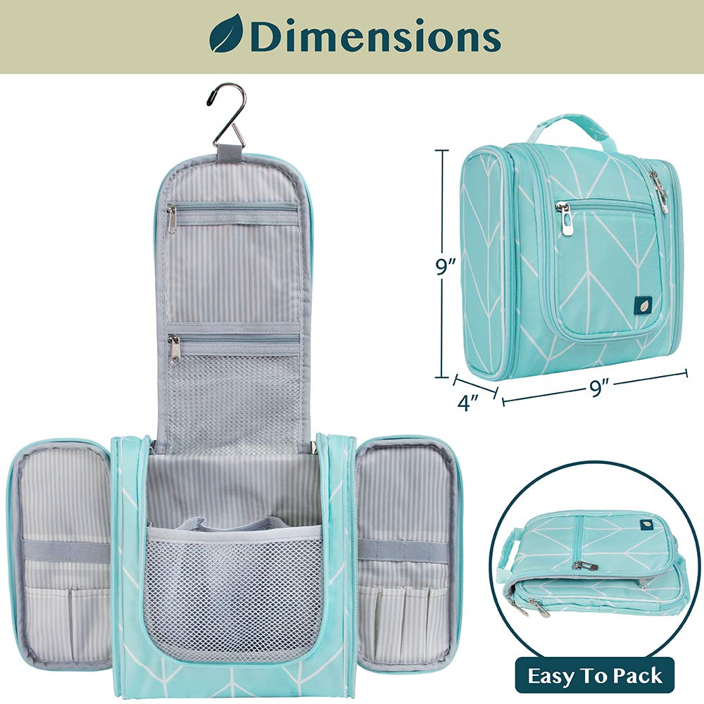 PAVILIA Toiletry Bag Travel Bag for Women Men, Hanging Cosmetic Organizer, Water Resistant Makeup Bag for Accessories Toiletries, Large Travel Essentials Kit (Teal Chevron)