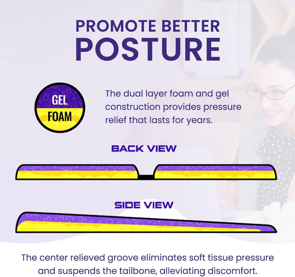 LITE Travel Gel Foam Cushion | Back Pain, Sciatica, Pressure Relief | Relieves Tailbone Discomfort, Promote Healthy Posture | Ergonomic Comfort | Car, Commute, Airplane and Travel - Gray
