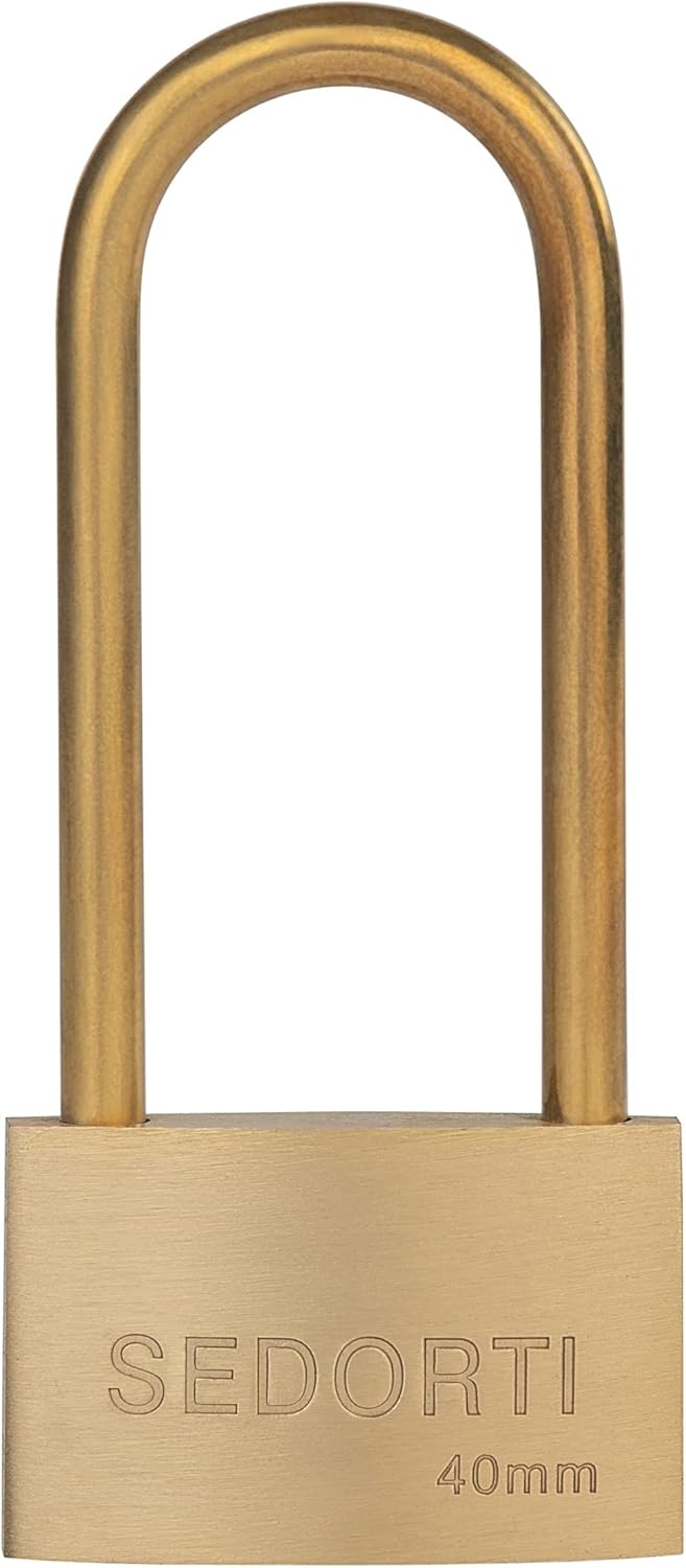 Weather Proof Lock, Keyed Alike Solid Brass Padlocks with Long Brass Shackle, Light Duty, 1-1/2" Wide Body, Marine Padlock, Anti Rust Lock, 8 Pack