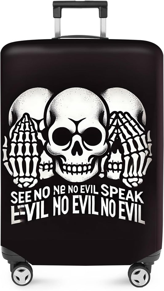 ANNA QUEEN Gothic Skull Luggage Cover, “See No Evil, Hear No Evil, Speak No Evil” Skeleton Design, Stretchable, Washable Suitcase Protector for 24-26 Inch Travel Suitcases