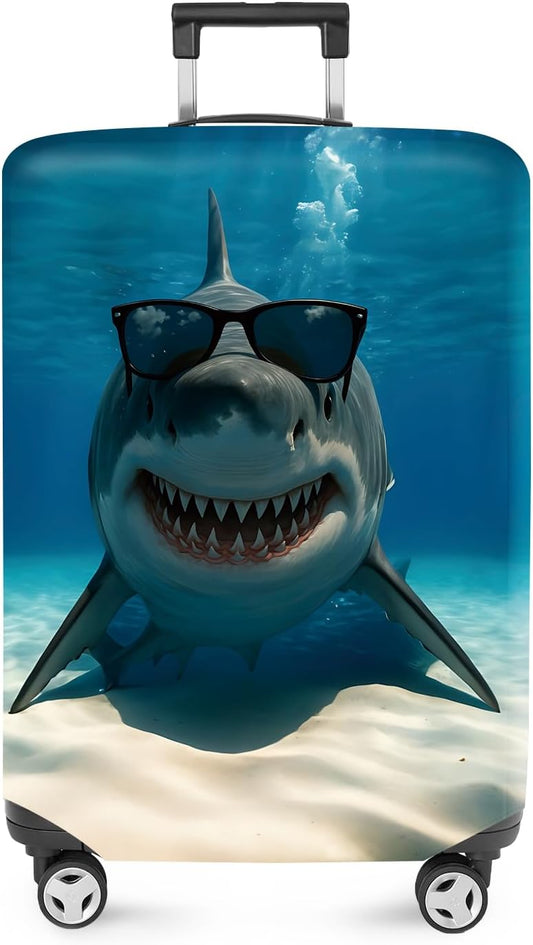 ANNA QUEEN Cool Shark Luggage Cover, Sunglass-Wearing Shark Underwater Design, Stretchable, Washable Travel Protector for 28-30 Inch Luggage