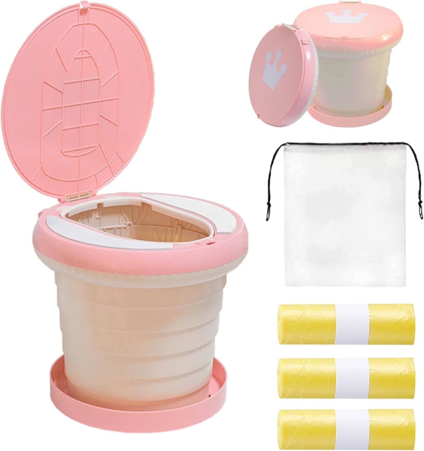 SunnySmile Travel Potty for Toddler, Portable and Foldable Toilet, Apply to Seat Emergency Toilet for Car, Camping, Outdoor, Indoor (pink, large)