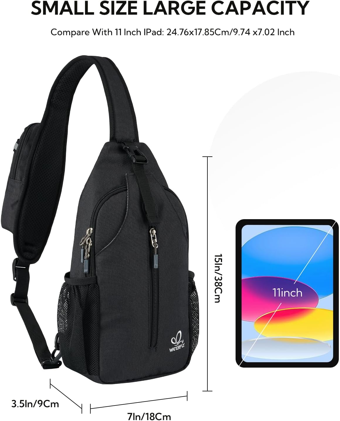 WATERFLY Crossbody Sling Backpack Sling Bag Travel Hiking Chest Bag Daypack