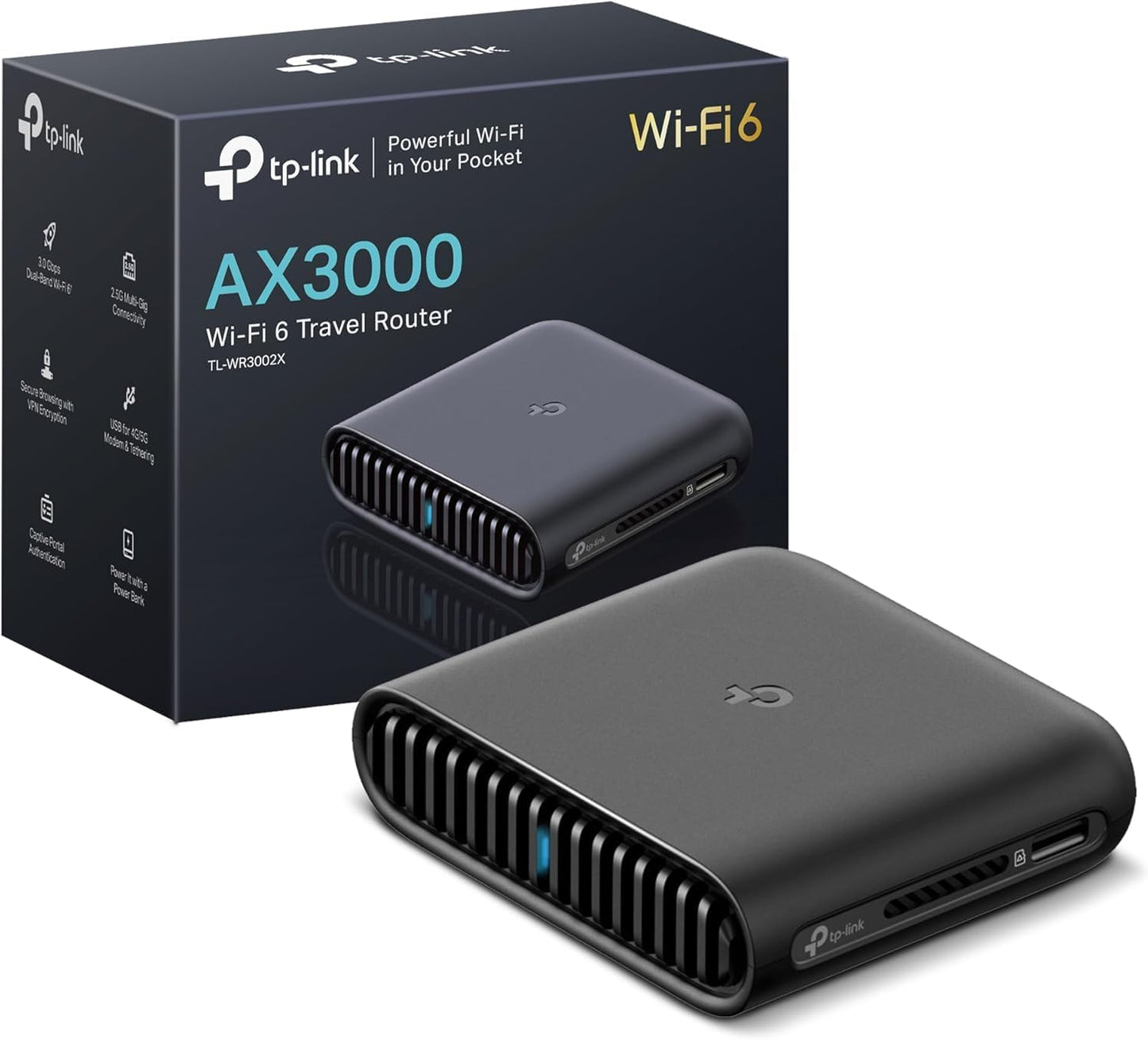 TP-Link Dual-Band Wi-Fi 6 AX3000 Travel Router TL-WR3002X | Multi-Gig Portable | OpenVPN, WireGuard | Easy Public WiFi Sharing | Hotel/Cruise/Travel Approved | Phone WiFi Tether | USB 3.0 | Multi-Mode