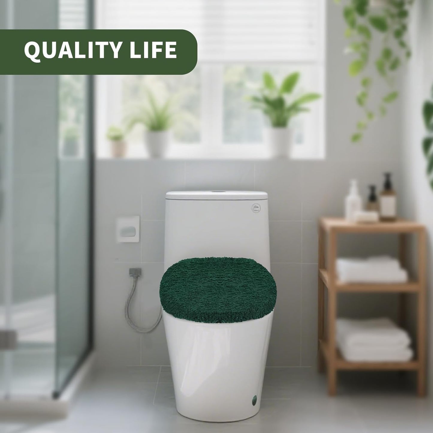Microfiber Elongated Toilet Seat Cover 19.5"x 15" Machine Washable Solid Toilet Lid Cover Adjustable Rubber Backing Fits Most 18-19.5" L x 14-16" W Elongated Toilet Seat