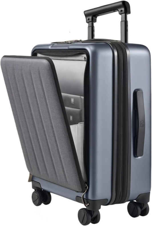 NINETYGO Carry on Luggage 22X14X9 Airline Approved with Front Pocket, 20 Inch Luggage with Front Compartment, Expandable, Double Spinner Wheels, Hardsided PC, TSA Lock (Cool Grey, Seine Max)