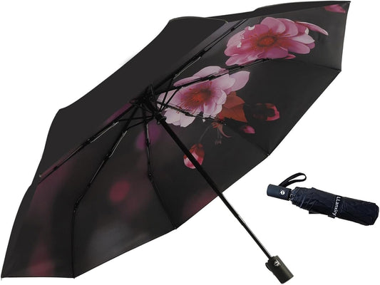 LLanxiry Compact Travel Umbrella, Mini Windproof Umbrellas for Rain & Sun, Small Lightweight Outdoor UV Umbrella, Portable Folding Umbrellas for Travel
