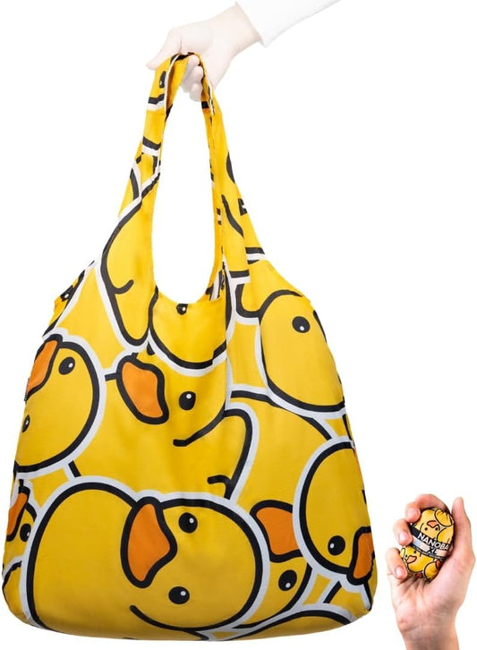 Nanobag Ultra-Lightweight Heavy Duty Foldable Tote for Women & Men, Reusable Grocery & Travel Bag, Packable Collapsible Compact Market Essential (XL Duck)