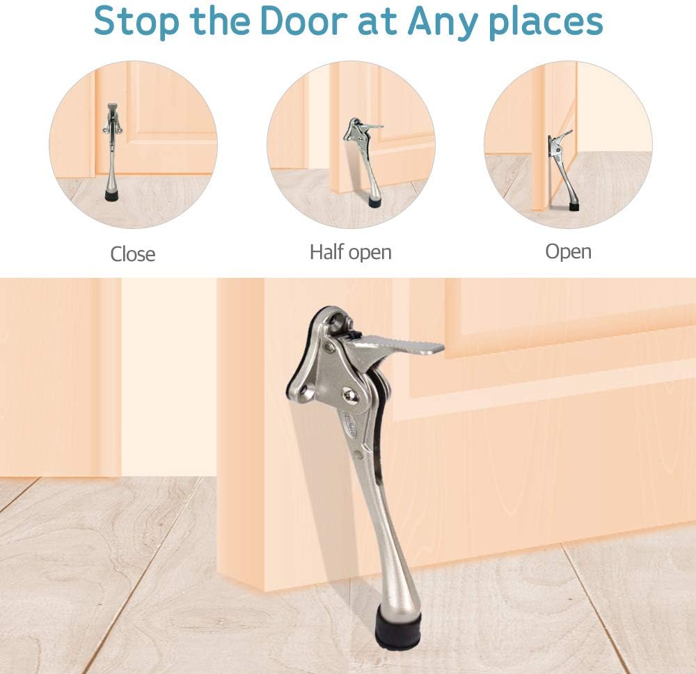 Door Stopper, One-Touch semi-Automatic Metal Door Stopper, with Non-Slip Rubber Tip for Wood, Concrete, Tiled, and Carpeted Floors (6inch x 15pack, Satin Nickel)