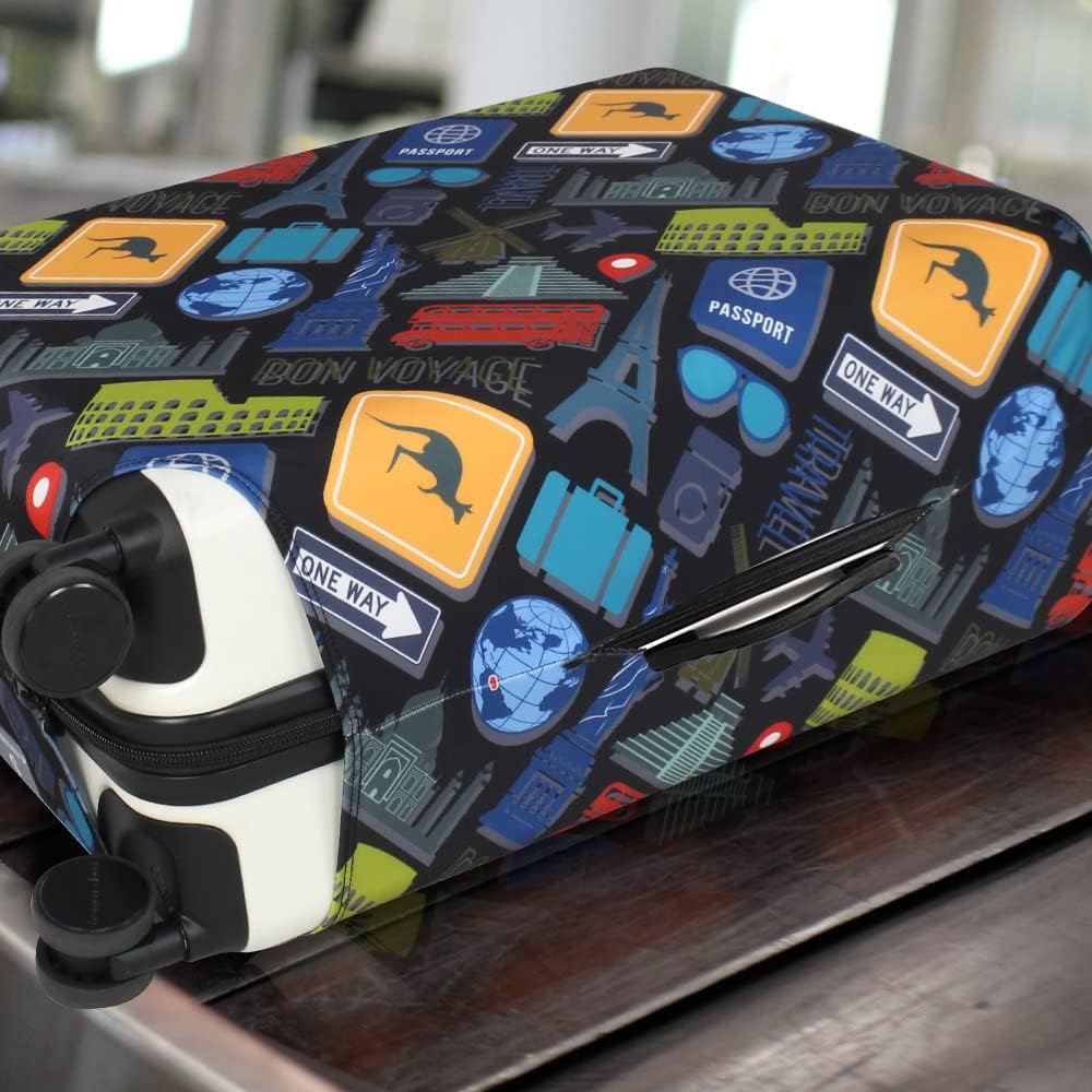 Explore Land Travel Luggage Cover Suitcase Protector Fits 31-32 Inch Case (Bon Voyage, XL)
