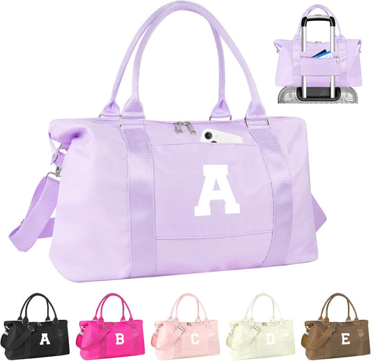 Daughter Niece Gifts for Teen Girl Kids, Initial Travel Duffel Bag Sports Gym Bag Personalized Gifts Weekender Bag，Monogram Overnight Bag Cute Dance Bag Birthday Bridesmaid Gifts for Women(Purple, A)
