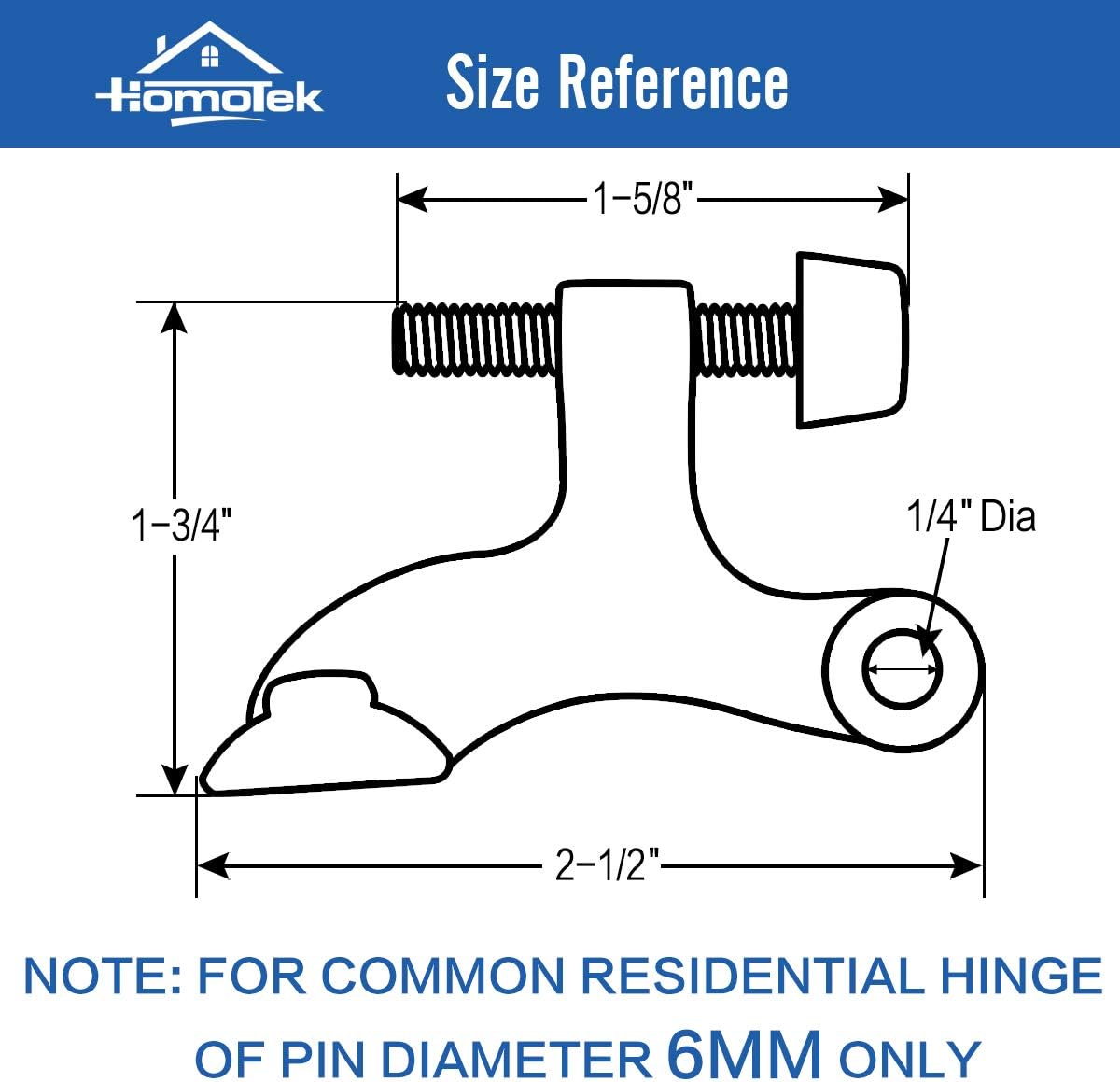 HOMOTEK 8 Pack Hinge Pin Satin Nickel Door Stopper,Adjustable Deluxe Heavy Duty Door Stopper 2-1/2"x1-3/4,with White Rubber Bumper Tips