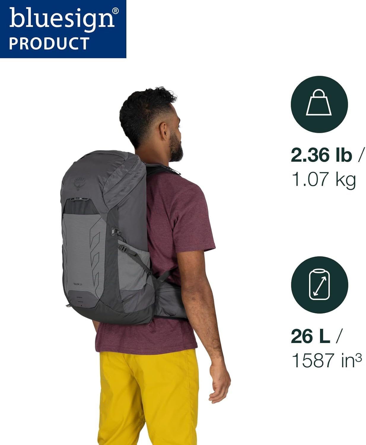 Osprey Talon 26L Men's Lightweight Hiking Backpack with Hipbelt, Phantom Grey/Dark Charcoal