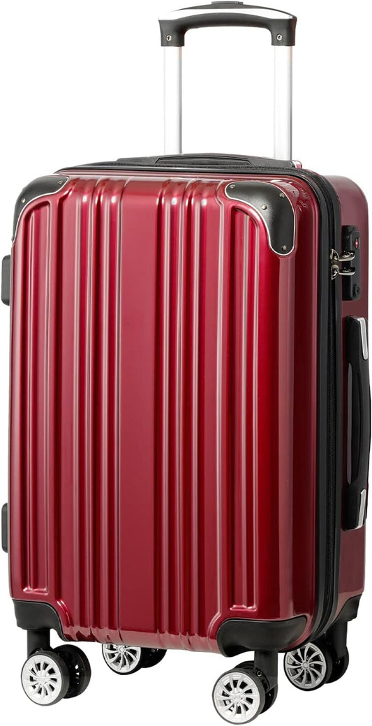 Coolife Luggage Expandable(only 28") Suitcase PC+ABS Spinner 20in 24in 28in Carry on (wine wind new, M(24in))