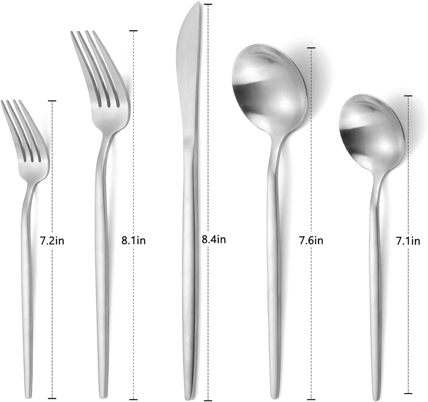 Matte Silverware Set, VANVRO 20-Piece Stainless Steel Flatware Set, Satin Finish tableware Cutlery Set, Service for 4, Home and Restaurant, Dishwasher Safe