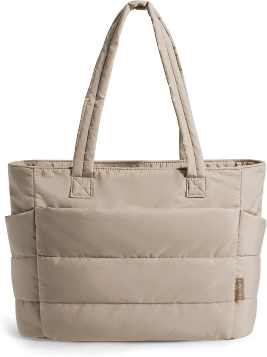 BAGSMART Tote Bag for Women, Lightweight Puffy Tote Bag with Compartments Shoulder Bag Handbag for Travel, Work, Gym,