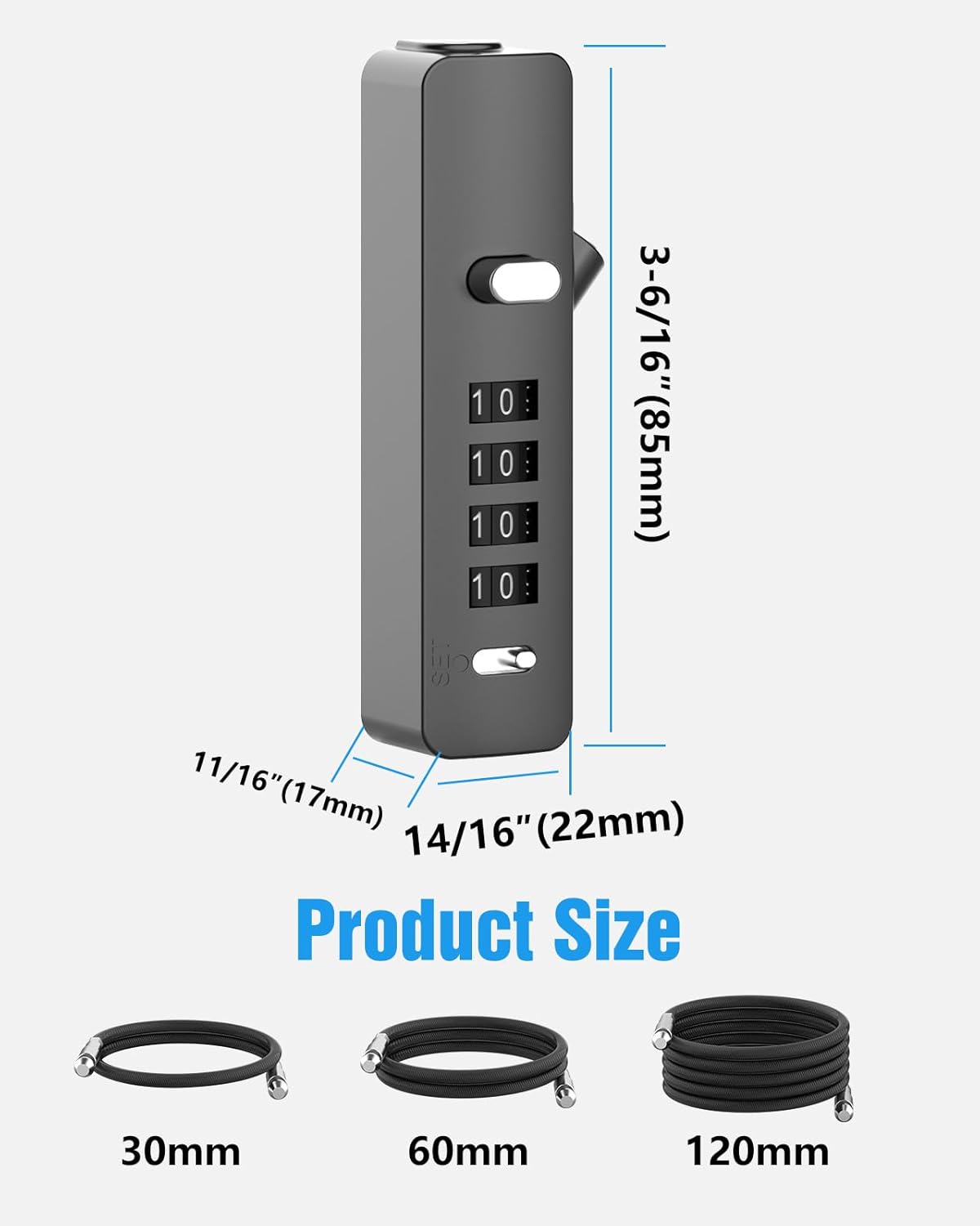 Combination Lock, 4-Digit Steel Cable Locks with Code, Locks for Lockers with 3 Lengths Cables for Bikes, File Cabinets, Wardrobes, Small Fences, Refrigerator Door (Gray-2pcs)