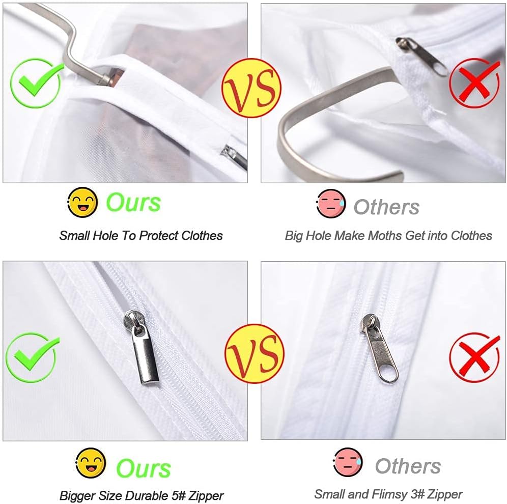 Garment Bags Covers 24''X60'' Dress Bags for Hanging Clothes (Pack of 6) with Study Full Zipper Coat Covers for Closet Clothes Storage Travel