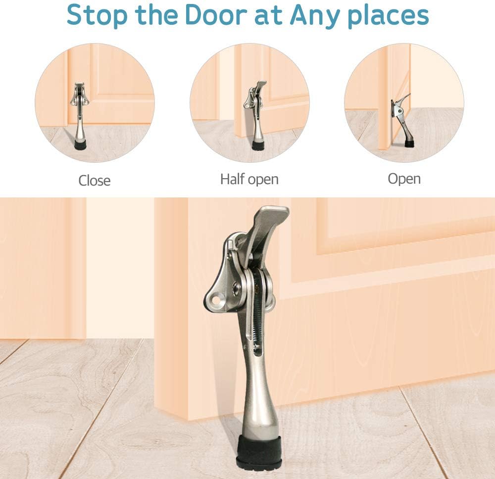 Door Stopper, One-Touch semi-Automatic Metal Door Stopper, with Non-Slip Rubber Tip for Wood, Concrete, Tiled, and Carpeted Floors (4inch x 1pack, White)