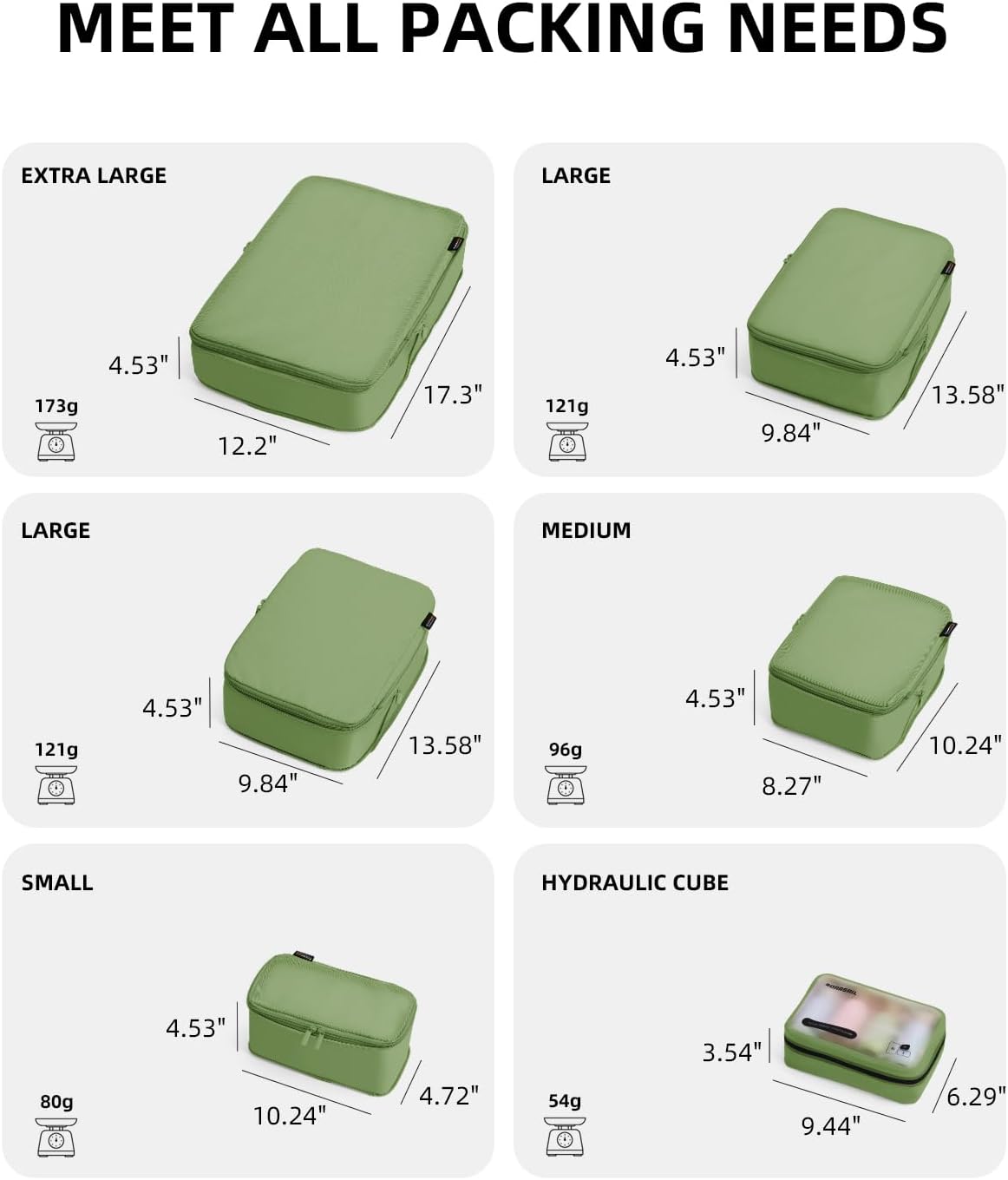 6 Set Compression Packing Cubes for Travel, Large Medium Small Luggage Organizers, Storage Bags for Clothes (6 Pack, Forest Green)