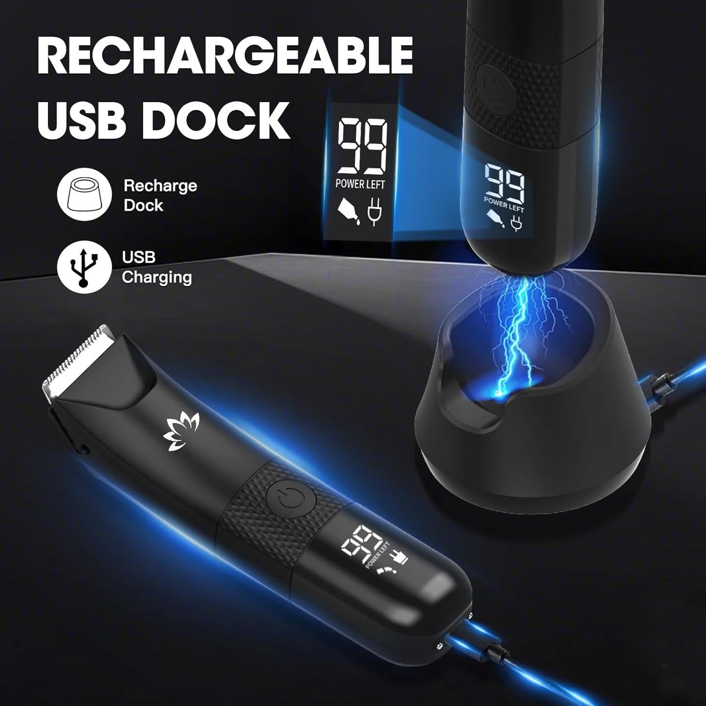 RESUXI Manscape Ball Trimmer for Men,Body& Pubic Hair Trimmer and Groin Hair Shaver, Bikini Trimmer Women,Smooth Shaving, Lightweight with Travel Lock, IPX7 Waterproof Wet/Dry Shaving, LED Display