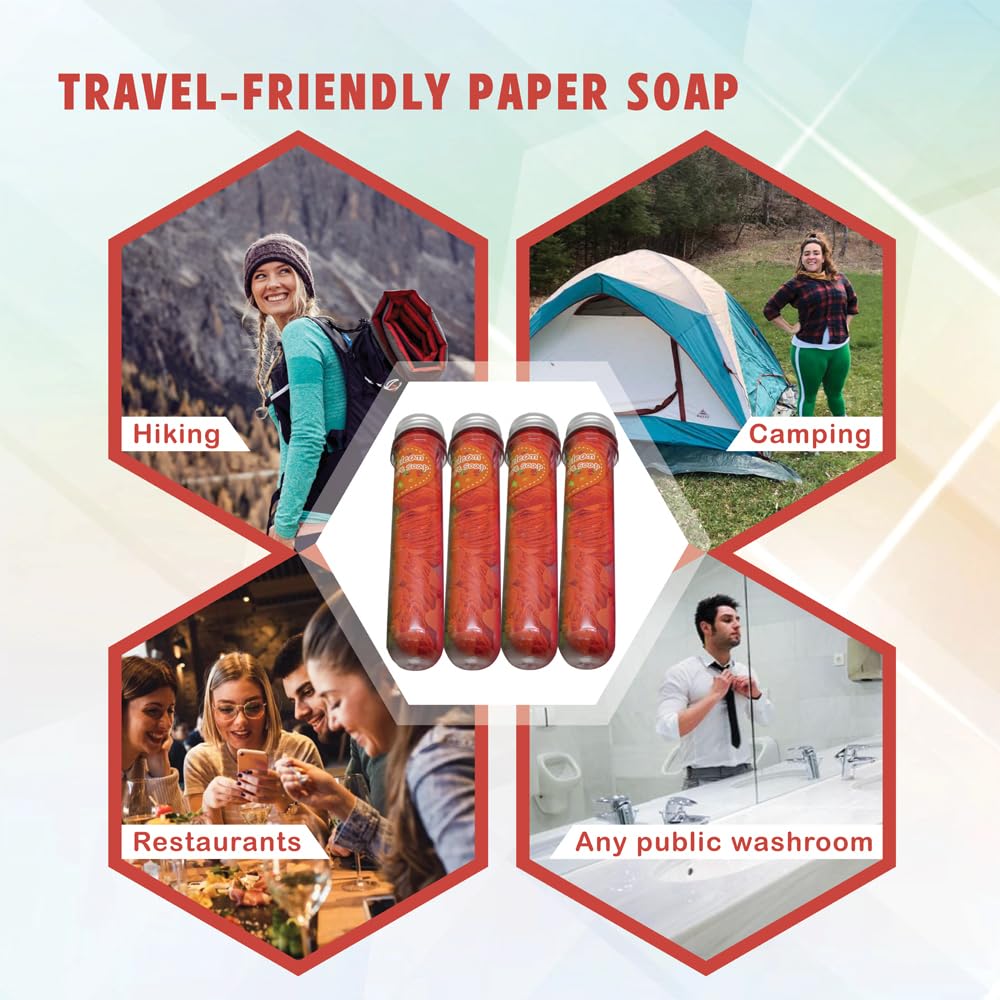 Flower Paper Soap Sheets (pack of 4) - Portable Disposable Travel Paper Soap Confetti - Foaming Hand Washing Scented Soap Flakes for Indoor, Travel, Camping, Hiking, Outdoor, (Orange)