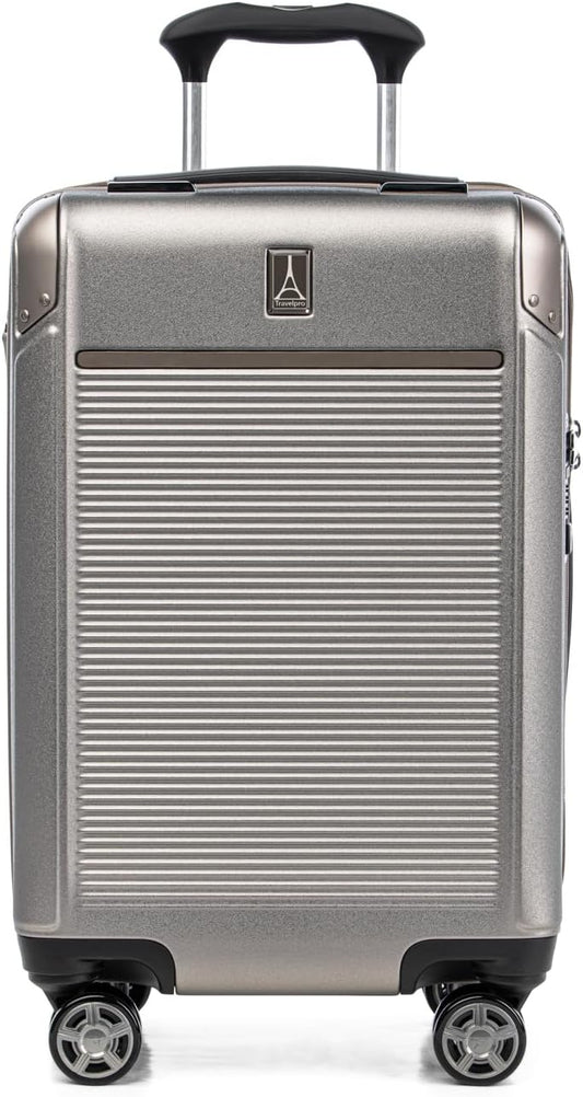 Travelpro Platinum Elite Hardside Expandable Carry on Luggage, 8 Wheel Spinner, TSA Lock, Hard Shell Polycarbonate Suitcase, Metallic Sand, Carry on 21-Inch