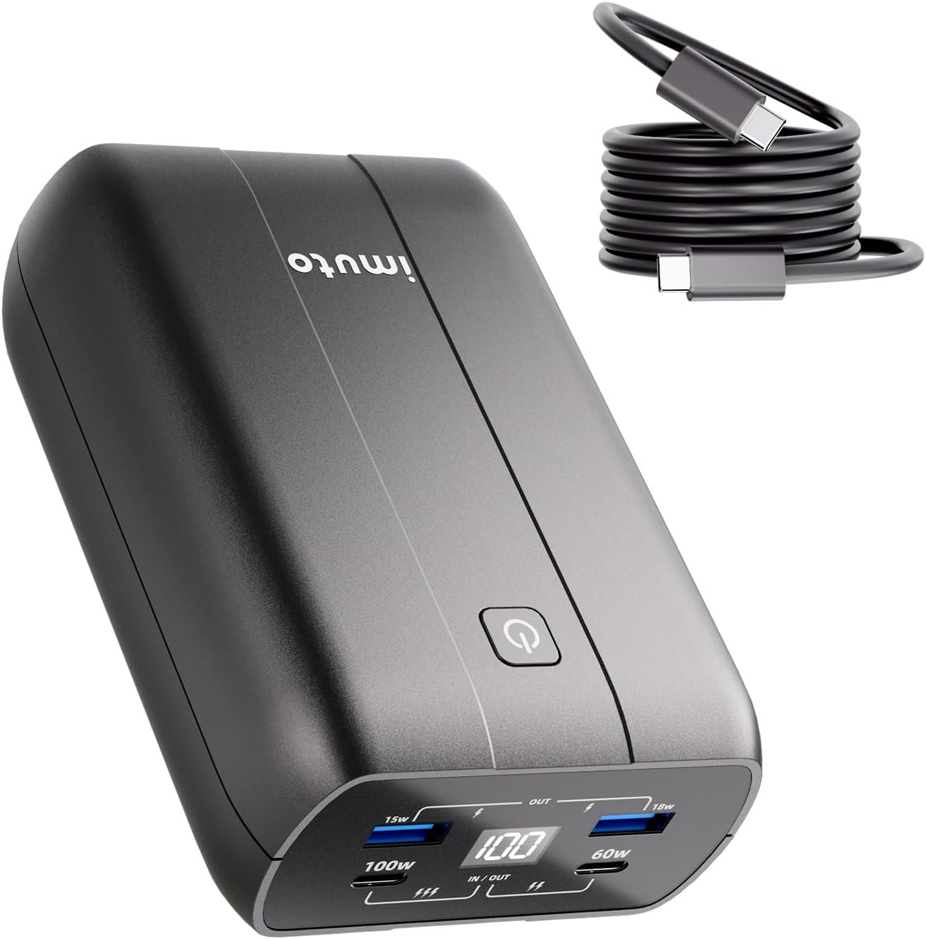 imuto 100w Power Bank, 20000mAh 4-Output Laptop Portable Charger,Fast Charging USB C PD3.0 External Battery Pack for Laptop MacBook Dell XPS iPad Tablet Steam Deck iPhone 16 15 14 Pro Samsung S22 etc