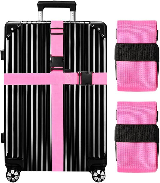 Luggage Straps for Suitcases TSA Approved-2 Pack Bright Personalized Luggage Belt Strap for Suitcase/Carry On Bag Luggage Accessories for Travel (Pink)
