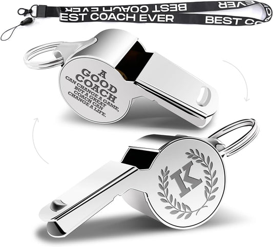 fkovcdy Letters Coach Gifts, Whistle for Coaches, Whistle Emergency, Thank You Coach Gifts, Coaches Whistle with Lanyard Coach Gift for Men Women Teachers Referees Sports Coach Outdoor,Letter K