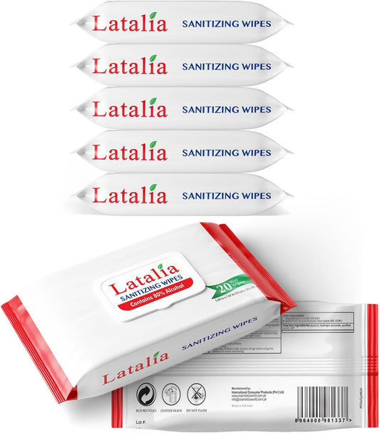 Hand Wipes | 80% Alcohol Hand Sanitizer Wipes for Hands & Face Moisturizing, Gentle, Convenient and Fragrance Free (Pack of 5, 20 Counts)