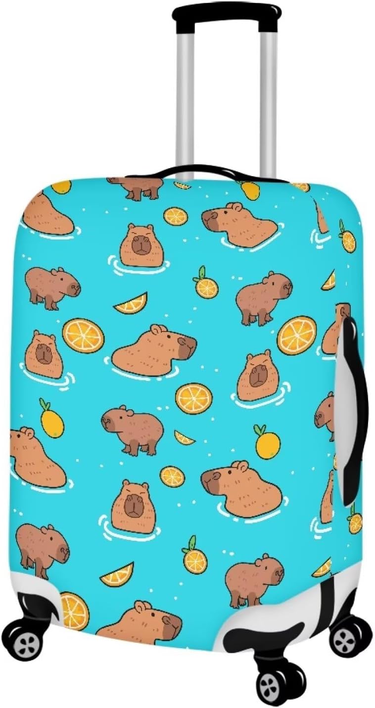 Capybara Suitcase Cover Elastic Luggage Covers for Suitcase Fit 22-25 Inch, Zip Closure Baggage Case Anti-Scratch Luggage Covers Protector Cute Cartoon Animal Baggage Cover