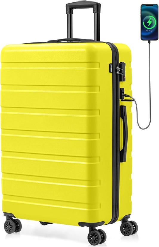 AnyZip Suitcase Hardside PC ABS Lightweight USB Luggage with Wheels TSA Lock Checked-Large 28 Inch Yellow