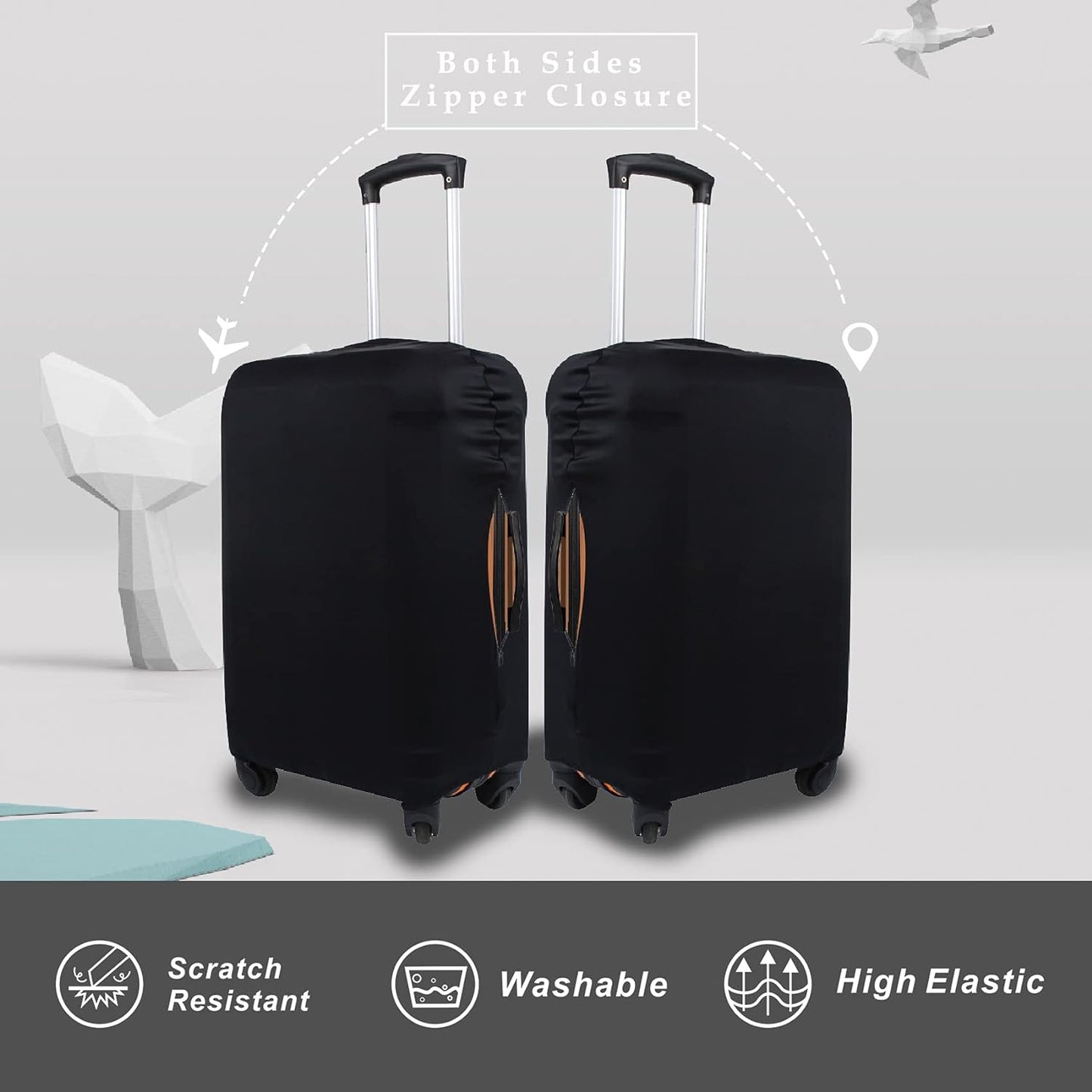 Explore Land Travel Luggage Cover Suitcase Protector Fits 18-22 Inch Case (Black, S)