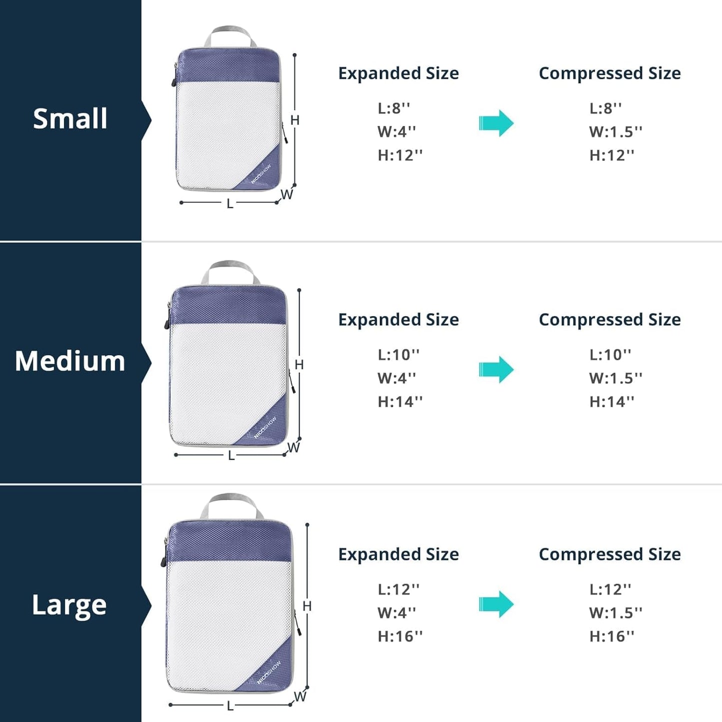Compression Packing Cubes 3 Set, Compressible Space-Saving Packing Cubes for Travel - Compression Bags, Luggage Organizer, Travel Essentials for Women, Bluish Purple