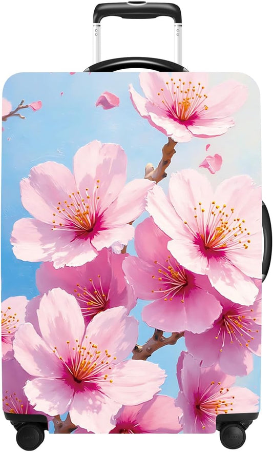 Luggage Cover Washable Suitcase Protector Anti-Scratch,Stretchable Fit for 20-34Inch Luggage Durable Travel Bag Cover with Zipper Closure (Peach blossom, S(fits 20-22inch suitcase))