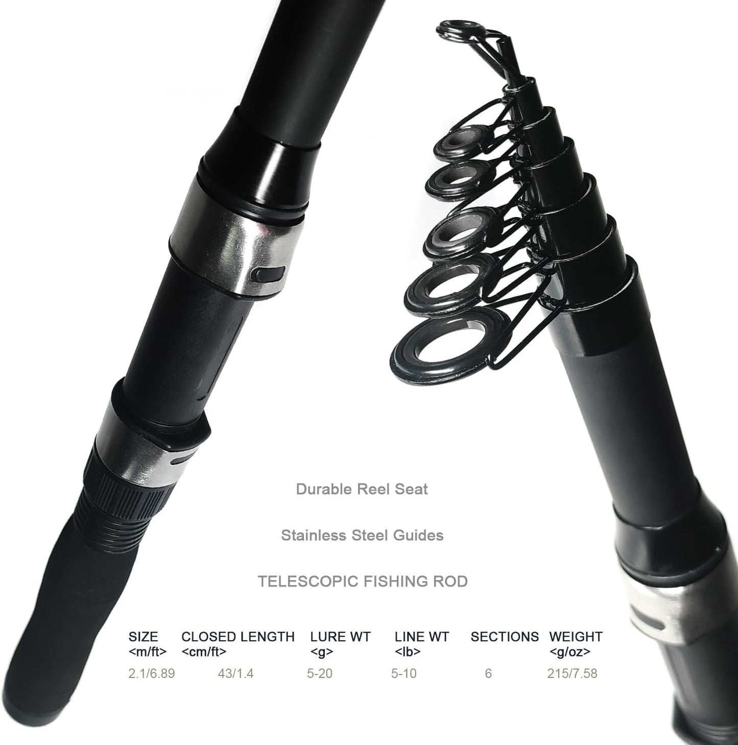 Fishing Rod Reel Combo - 2PCS 6.89ft Collapsible Rods 2PCS Spinning Reels Lures Set Fishing Pliers Carrier Bag for Travel Saltwater Freshwater Fishing Telescopic Fishing Pole Kit