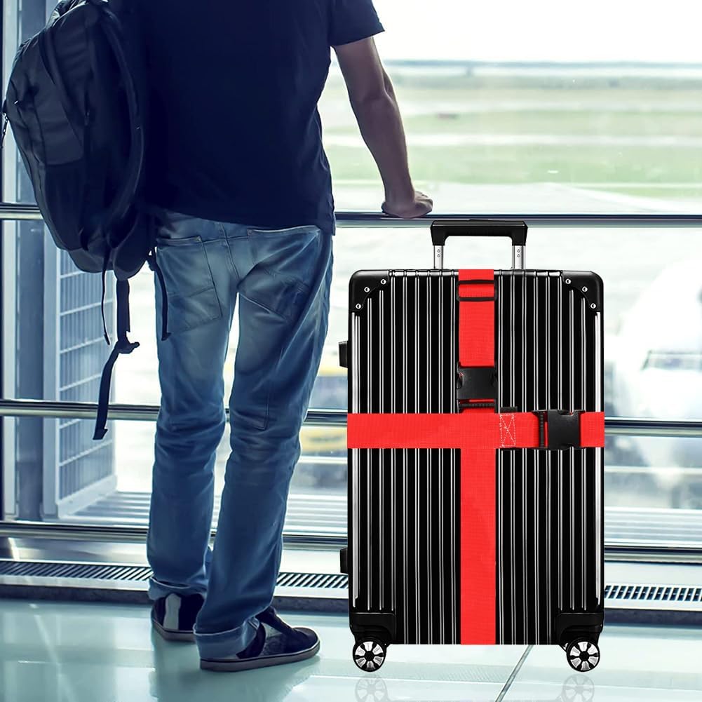 Luggage Straps for Suitcases TSA Approved-2 Pack Bright Personalized Luggage Belt Strap for Suitcase/Carry On Bag Luggage Accessories for Travel (Red)