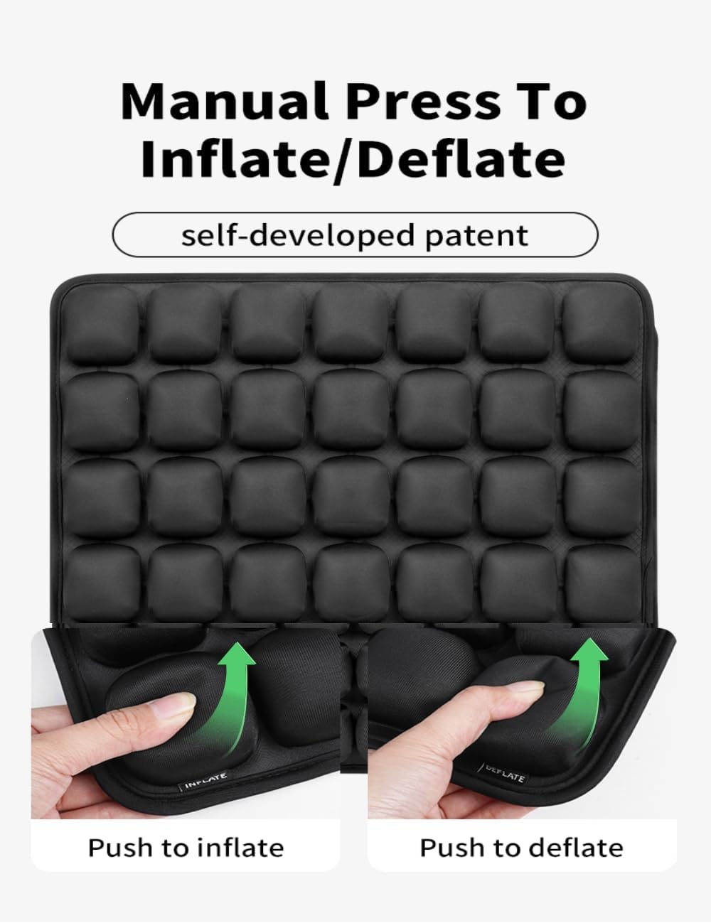 Travel Cushion Airplane Seat,Inflatable Air Bubble Design with Storage Bag for Car/Office/Kitchen Chairs.42 Air Cells, Adjustable Firmness, Non-Slip Bottom