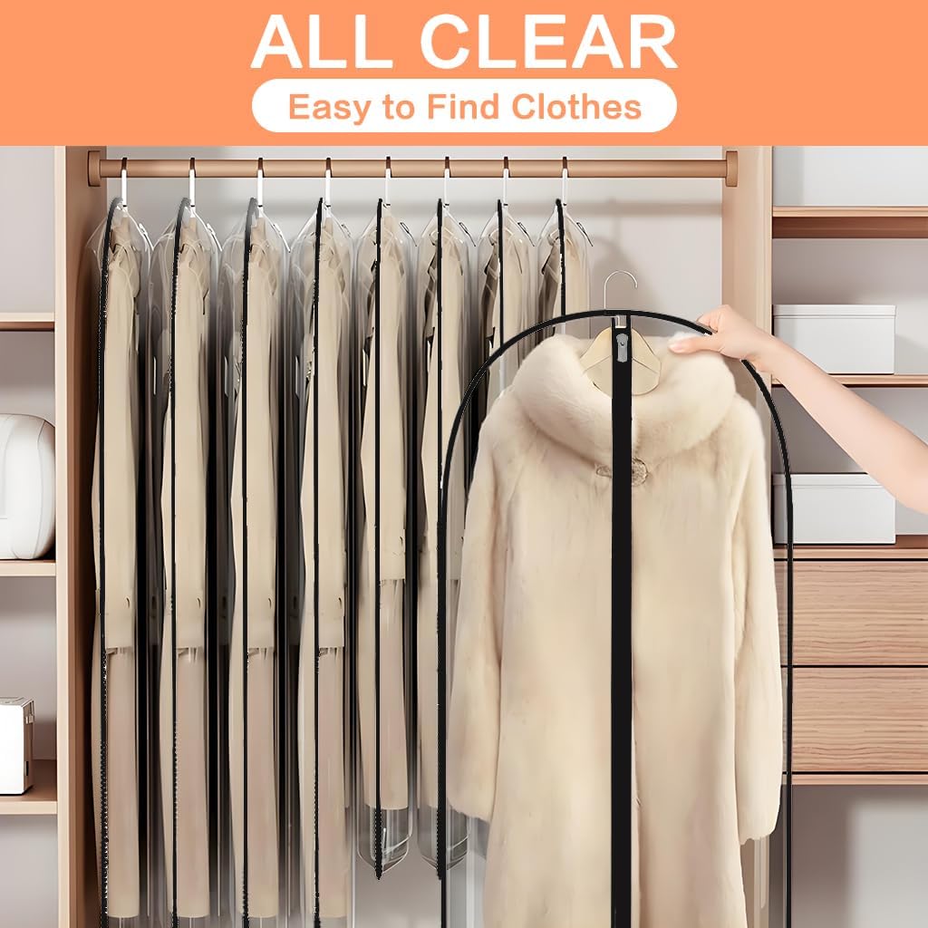 Clear Garment Bags Clothes Covers (set of 12) Clothes Storage Bag Clothes Storage Bag Hanging Travel Garment Bags with Zipper Gown Wedding Dress Garment Bag for Long Dresses